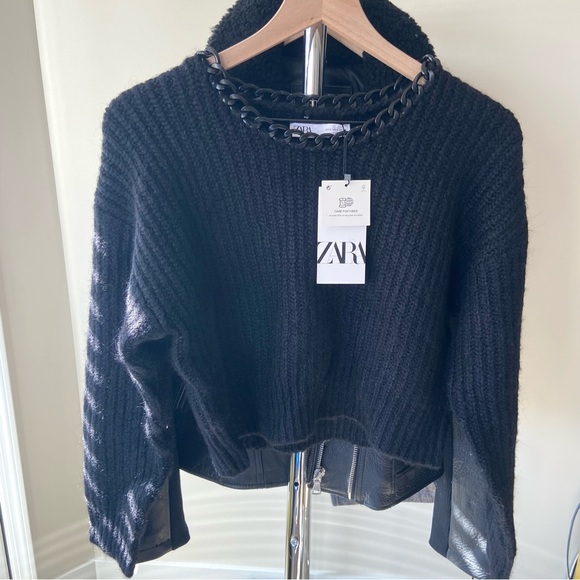 🔖 S ZARA Knit Sweater Chain Collar Black Crop Sweater - Picture 7 of 11